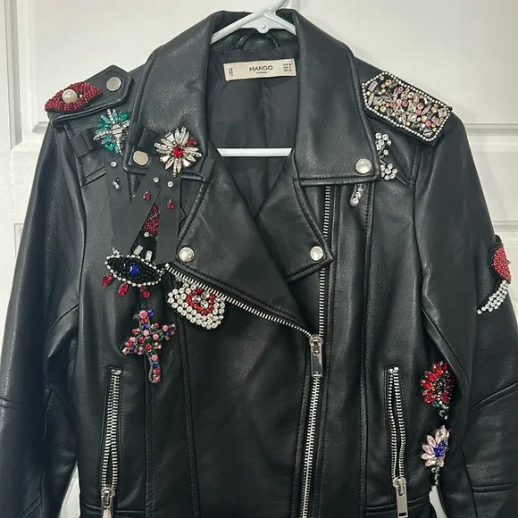 💎 Mango Jeweled Vegan Leather Jacket