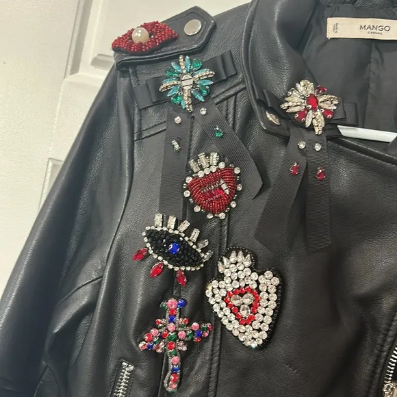💎 Mango Jeweled Vegan Leather Jacket