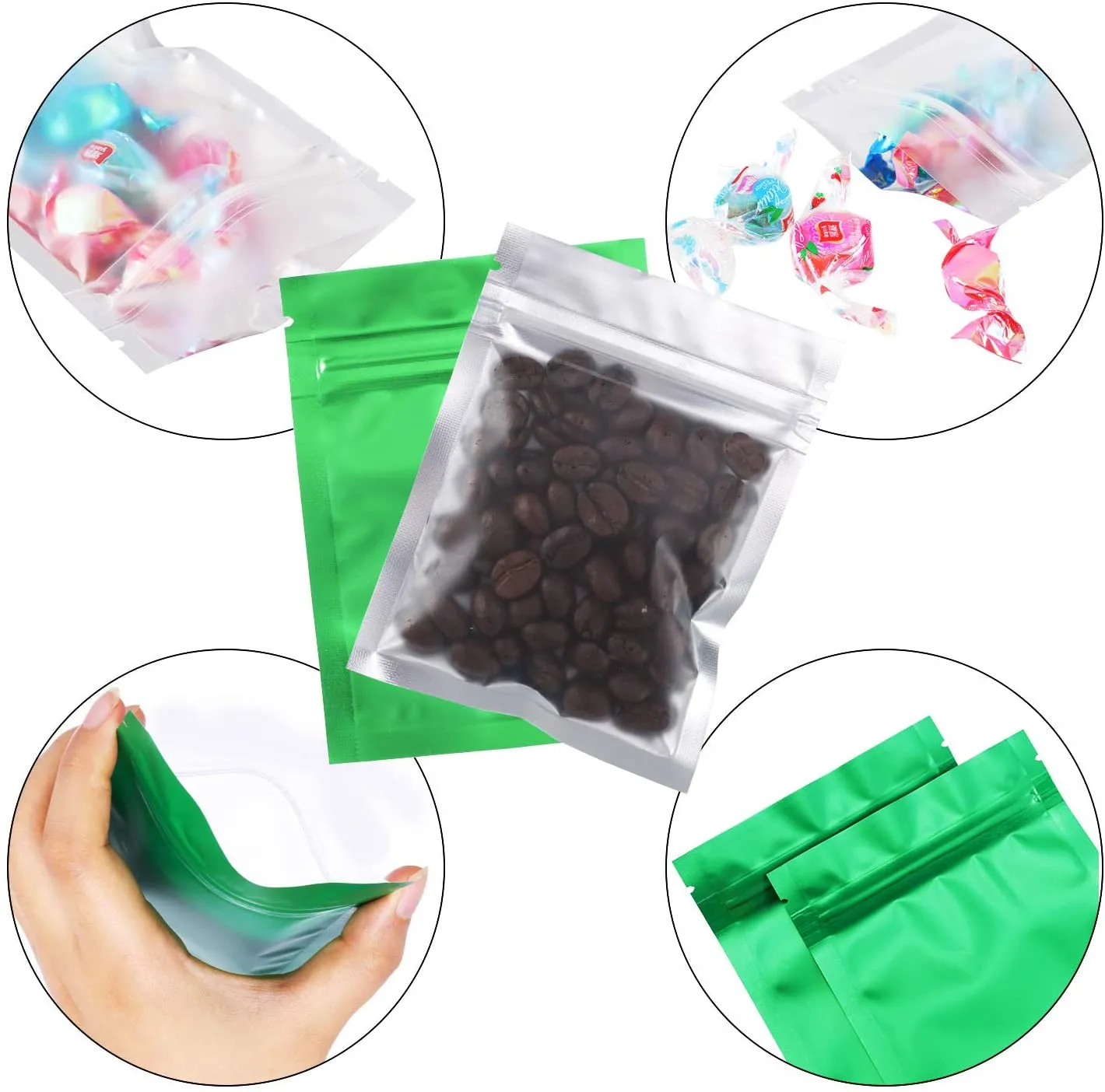 100 Pieces Resealable Smell Proof Bags Foil Pouch Bag Flat Ziplock Bag for Party Favor Food Storage (Green, 4 x 6 Inch)