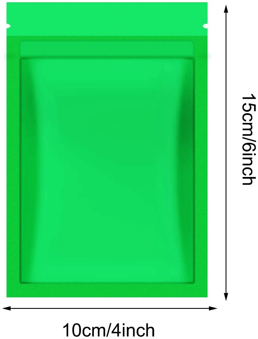 100 Pieces Resealable Smell Proof Bags Foil Pouch Bag Flat Ziplock Bag for Party Favor Food Storage (Green, 4 x 6 Inch)