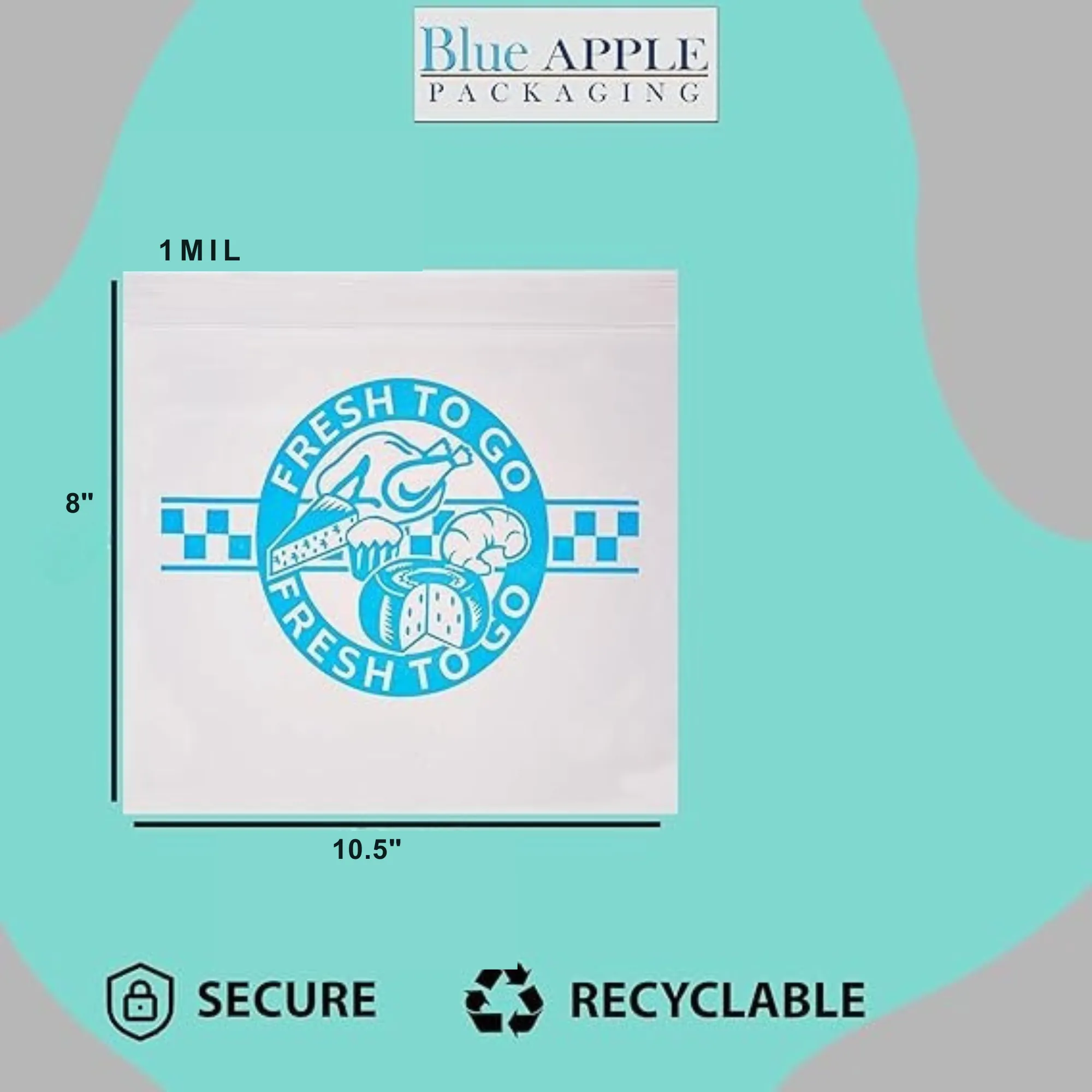 10.5X8 inches Deli Bags Slide Seal Printed Fresh To Go One Color 1 Mil LDPE