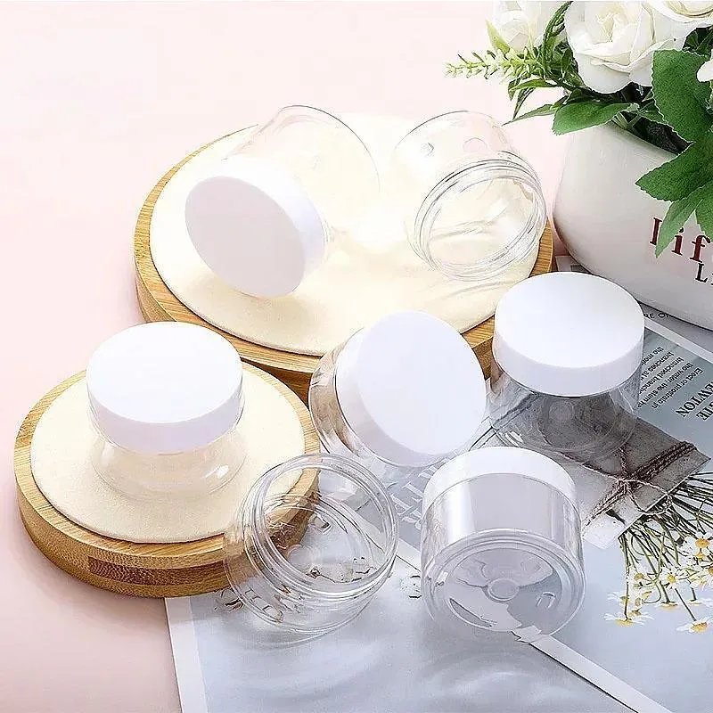 10pcs Transparent Wide Mouth Cream Dispenser White Lid Bottle Plastic Jar