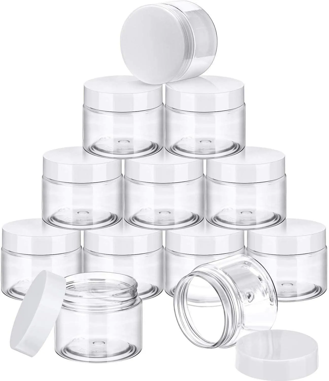 10pcs Transparent Wide Mouth Cream Dispenser White Lid Bottle Plastic Jar
