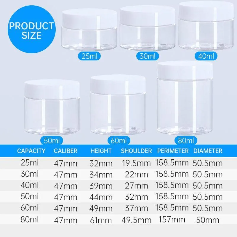 10pcs Transparent Wide Mouth Cream Dispenser White Lid Bottle Plastic Jar