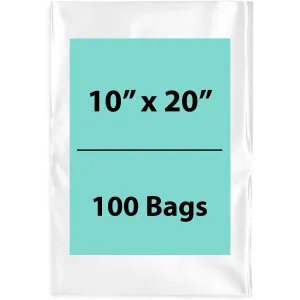 10X20 inches Clear Flat Poly Bags 4Mil Open Top (LDPE)