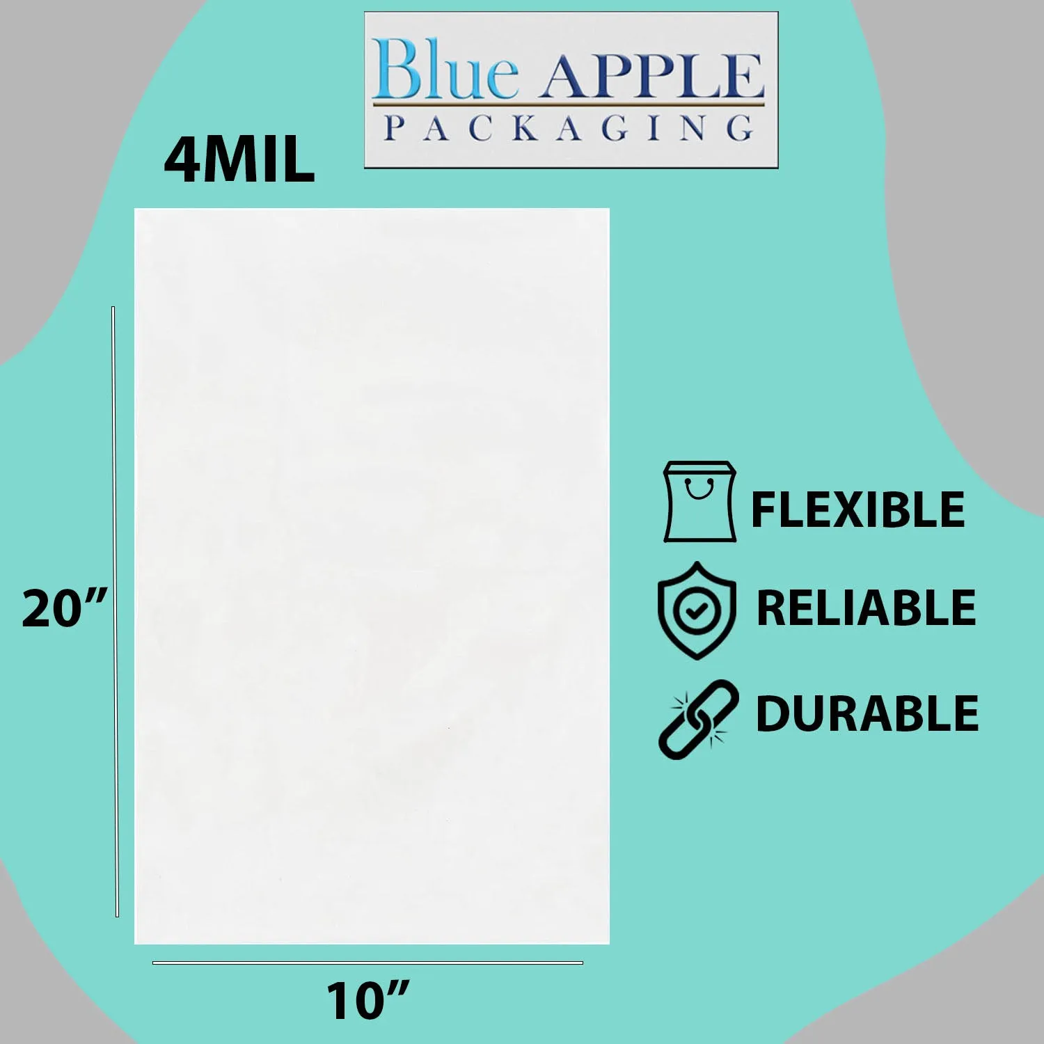 10X20 inches Clear Flat Poly Bags 4Mil Open Top (LDPE)