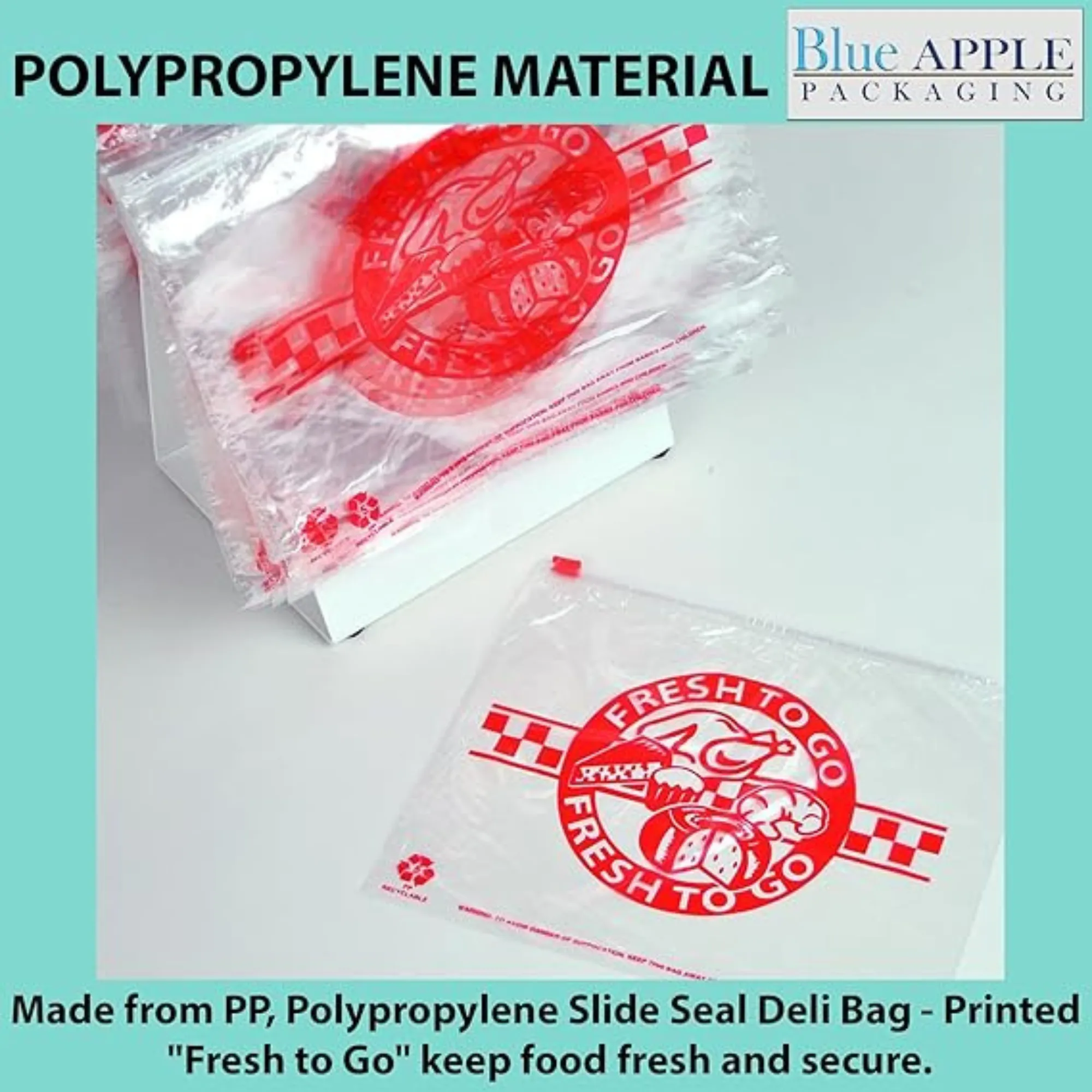 10X8 inches Deli Bags Slide Seal Printed Fresh To Go Red 1.2 Mil LDPE