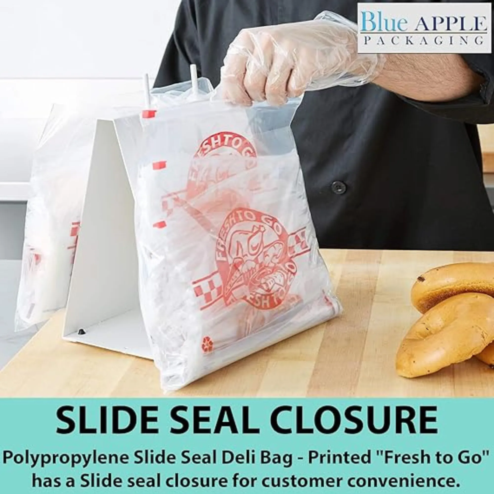 10X8 inches Deli Bags Slide Seal Printed Fresh To Go Red 1.2 Mil LDPE