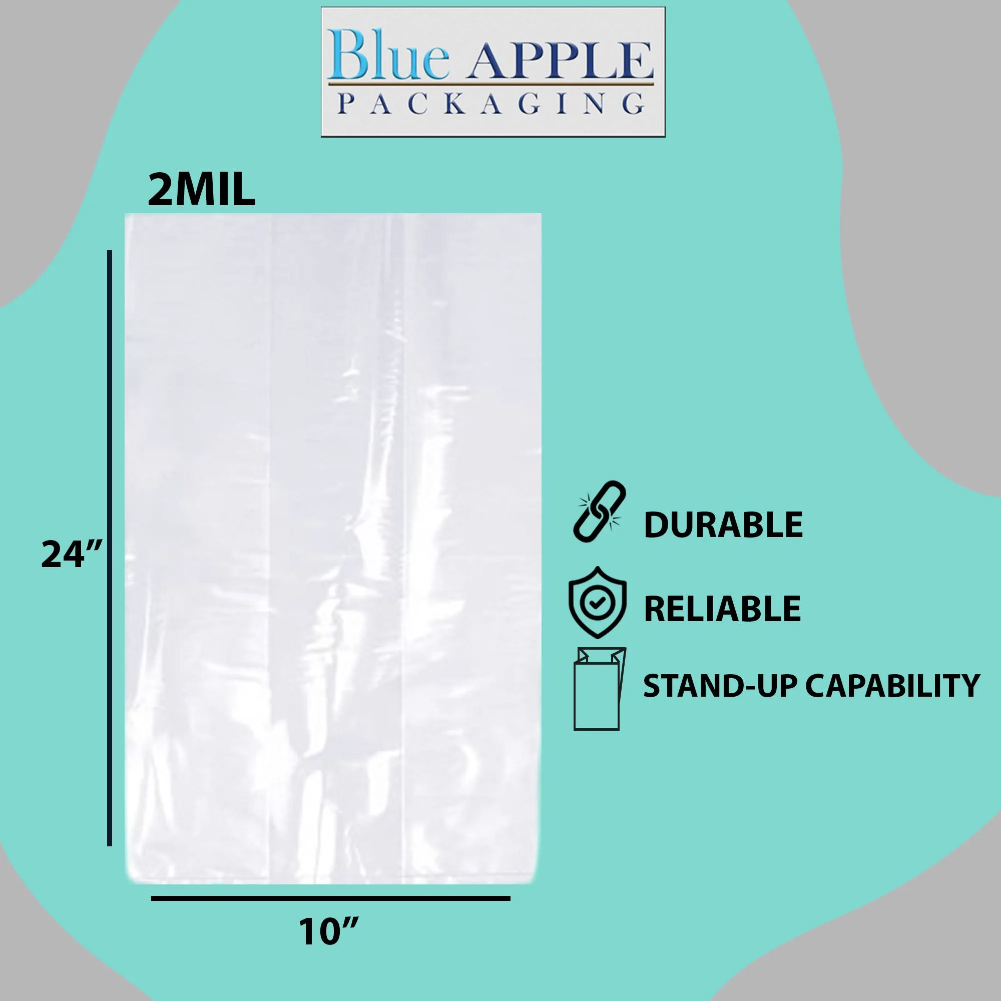 10X8X24 inches Gusseted Poly Bags Clear 2 Mil Low Density LDPE