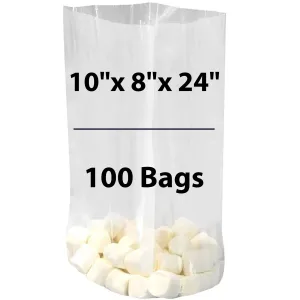 10X8X24 inches Gusseted Poly Bags Clear 2 Mil Low Density LDPE