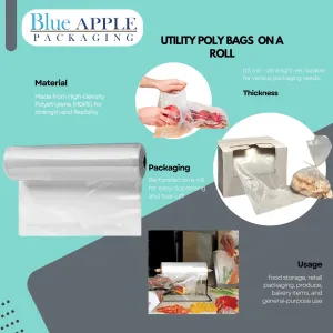 11X14 inches Utility Storage Poly Bags on a Roll 0.5 mil HDPE