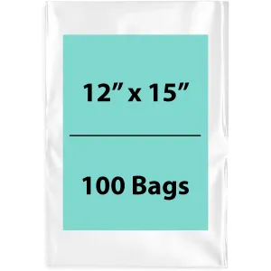 12X15 inches Clear Flat Poly Bags 1.5Mil Open Top (LDPE)