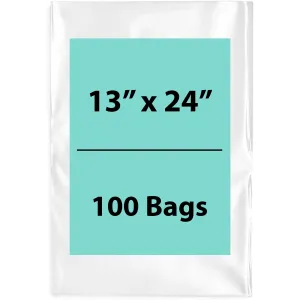 13X24 inches Clear Flat Poly Bags 2Mil Open Top (LDPE)