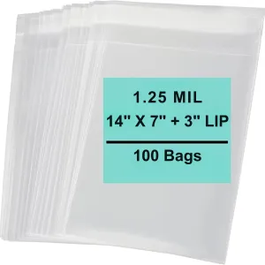 14X7 3 inches Lip and Tape Resealable Bags Co-Extruded 1.25 Mil PPE