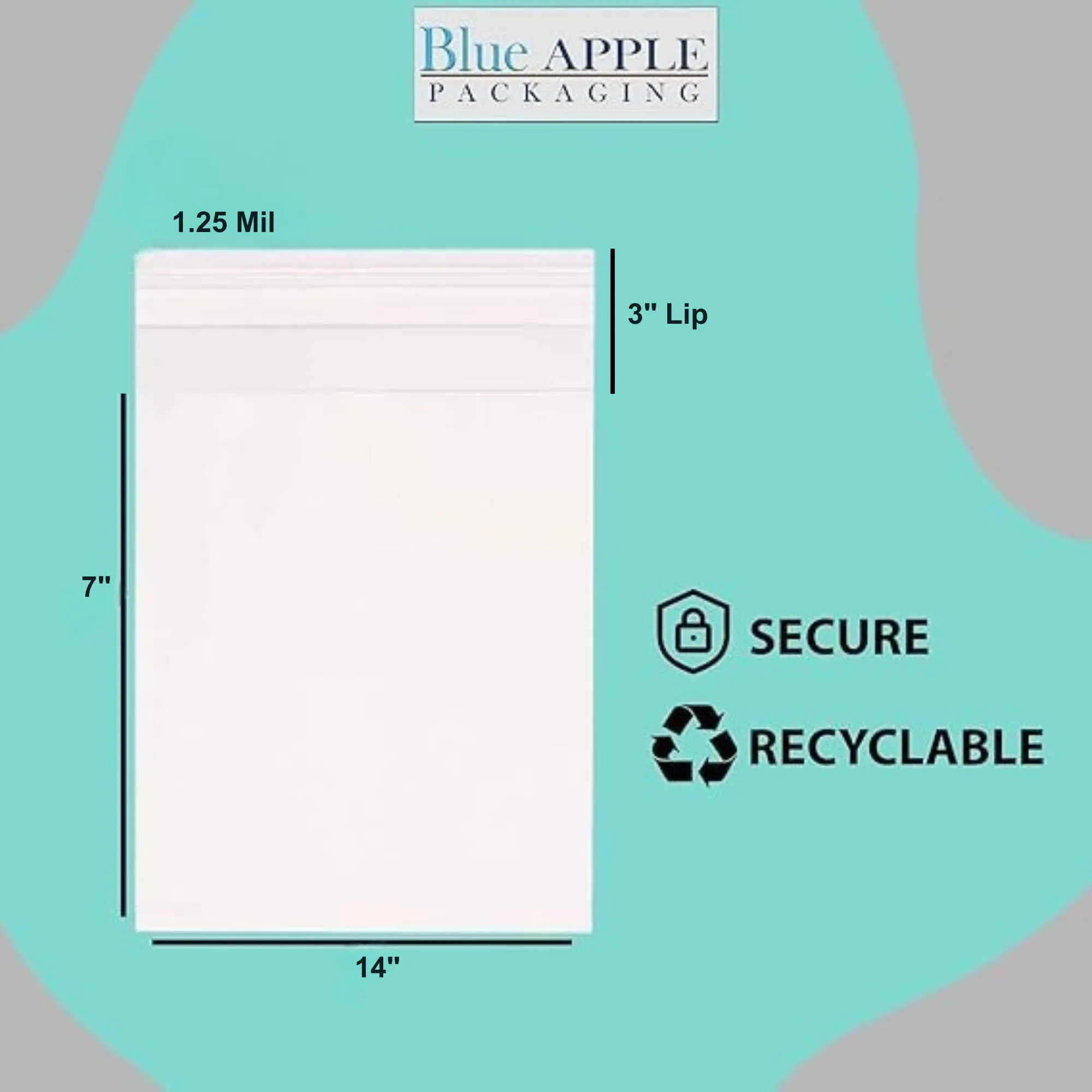 14X7 3 inches Lip and Tape Resealable Bags Co-Extruded 1.25 Mil PPE