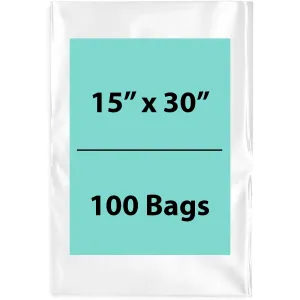 15X30 inches Clear Flat Poly Bags 1.5Mil Open Top (LDPE)