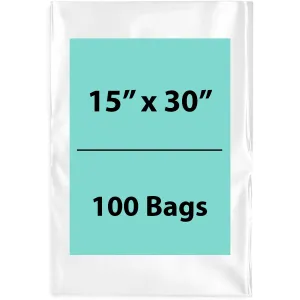 15X30 inches Clear Flat Poly Bags 2Mil Open Top (LDPE)