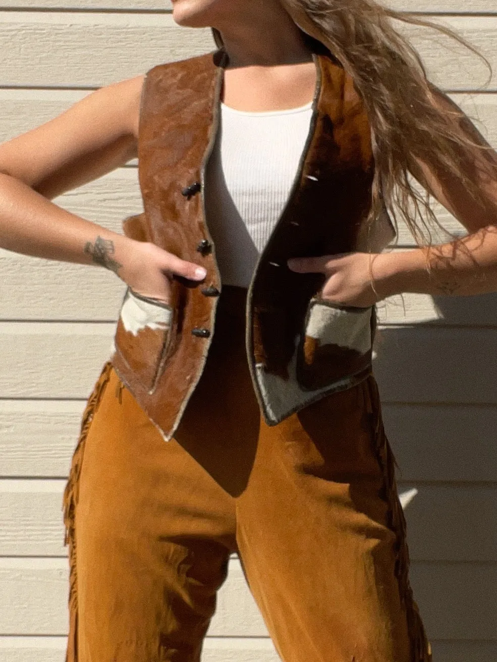 1940s Hair-On-Cowhide Fringe Leather Western Vest