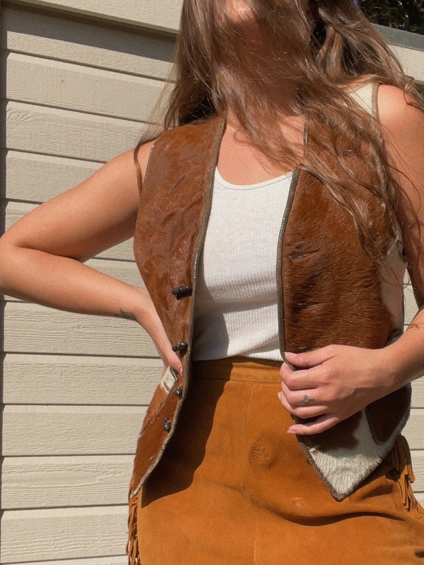 1940s Hair-On-Cowhide Fringe Leather Western Vest