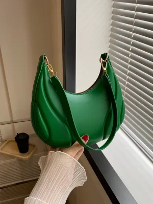 1pc Embossed Green Pu Leather Shoulder Bag - Green