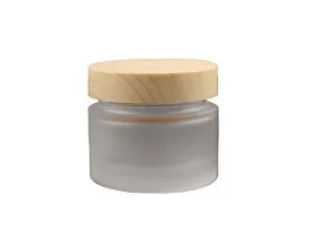 1Pcs 50Ml/Gram 1.7Oz Clear Empty Refillable Matte Glass Cream Vial Packing Bottles With Pp Liner And Wood Grain Cap Cosmetic Make Up Jars Face Cream Lip Balm Storage Container Pot