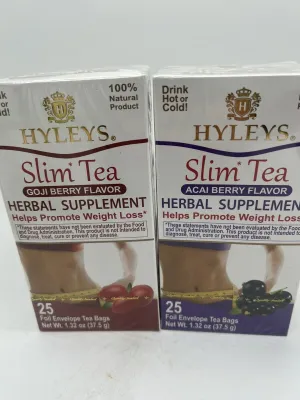 (2) Hyleys Slim Green Tea Açaí & Goji Berry ￼￼Metabolism Weight Loss 25 Bags