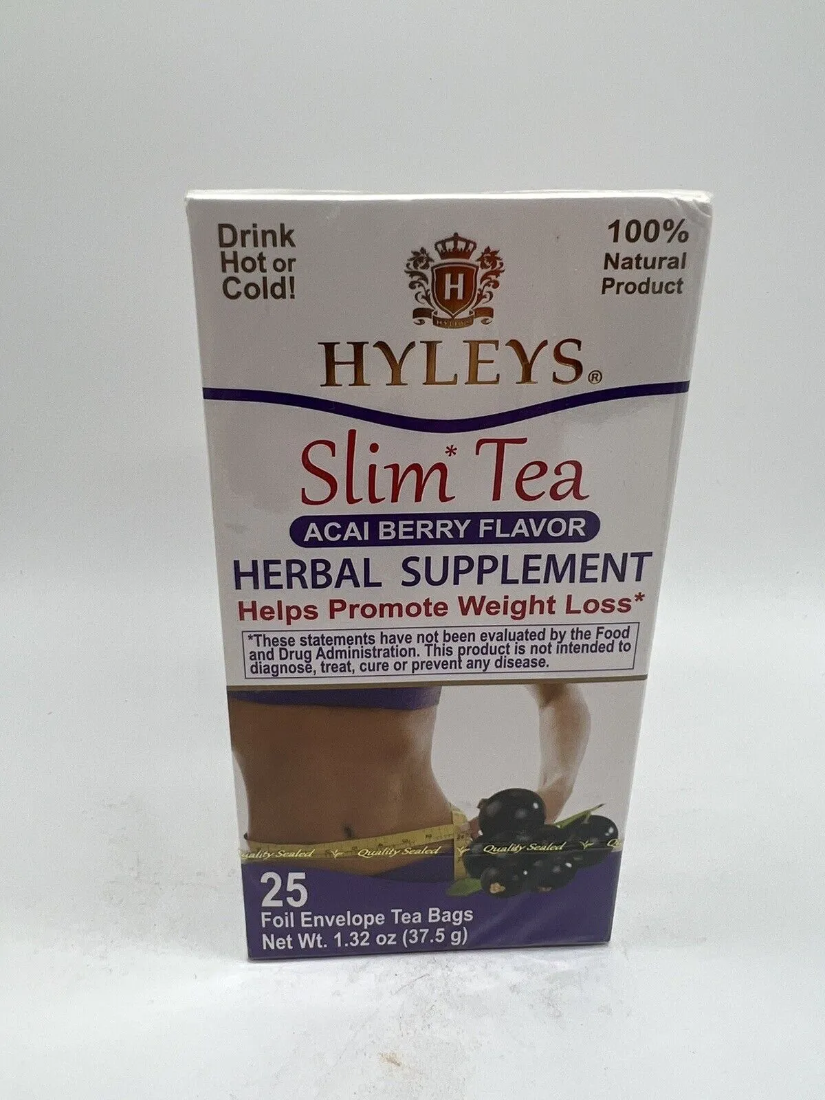 (2) Hyleys Slim Green Tea Açaí & Goji Berry ￼￼Metabolism Weight Loss 25 Bags