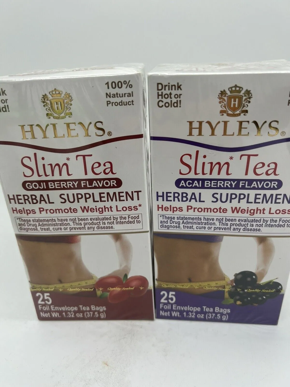 (2) Hyleys Slim Green Tea Açaí & Goji Berry ￼￼Metabolism Weight Loss 25 Bags