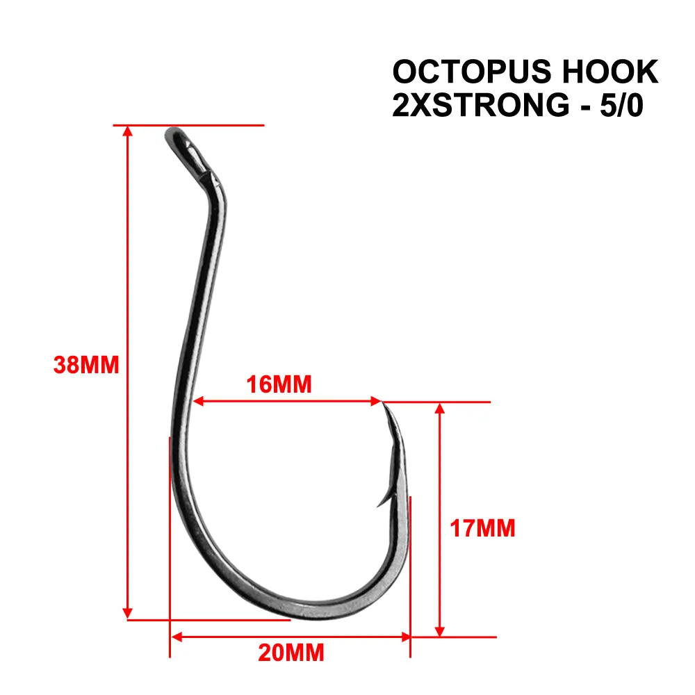 25-100pcs 2XStrong Offset Heavy-duty Octopus Hooks Fishing Tackle
