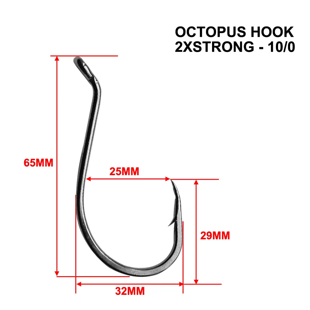 25-100pcs 2XStrong Offset Heavy-duty Octopus Hooks Fishing Tackle