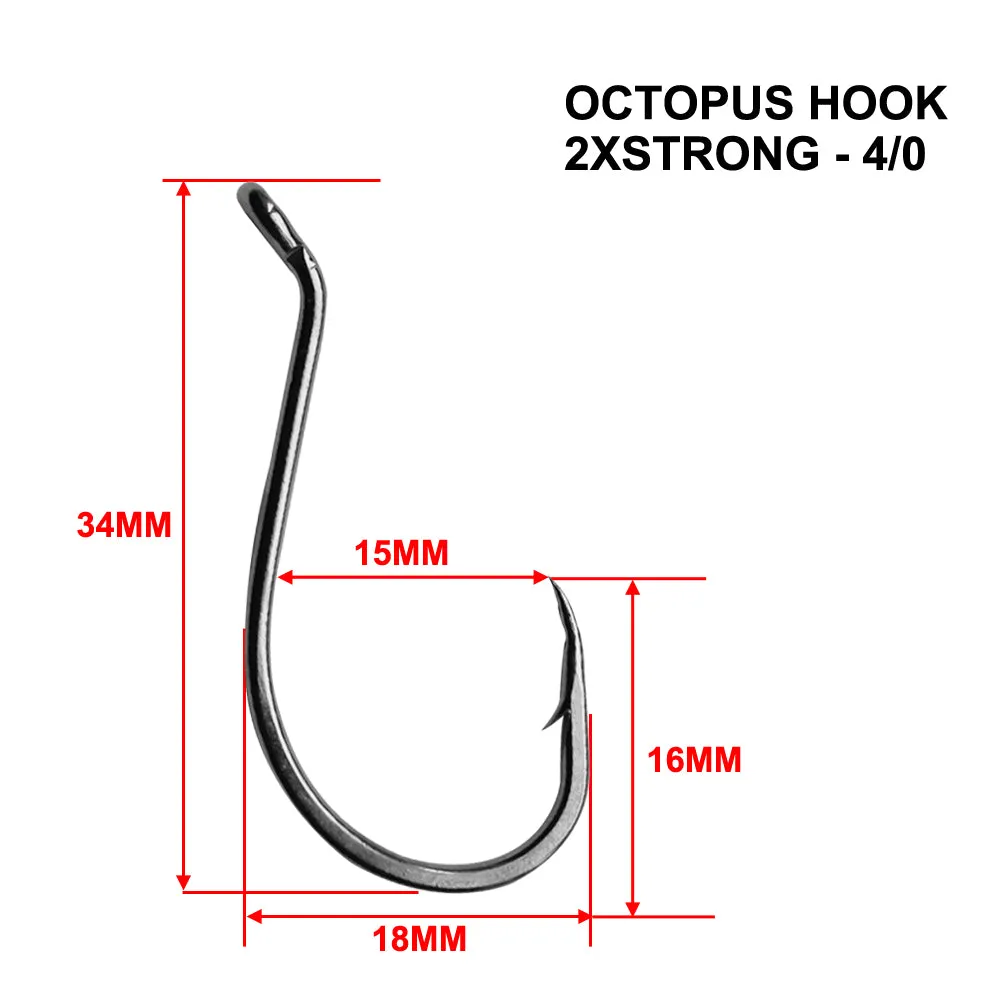 25-100pcs 2XStrong Offset Heavy-duty Octopus Hooks Fishing Tackle