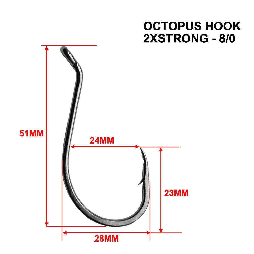 25-100pcs 2XStrong Offset Heavy-duty Octopus Hooks Fishing Tackle