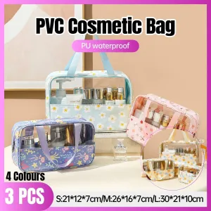 3PCS Large Capacity Transparent Waterproof Makeup Travel Storage Toiletry Bag