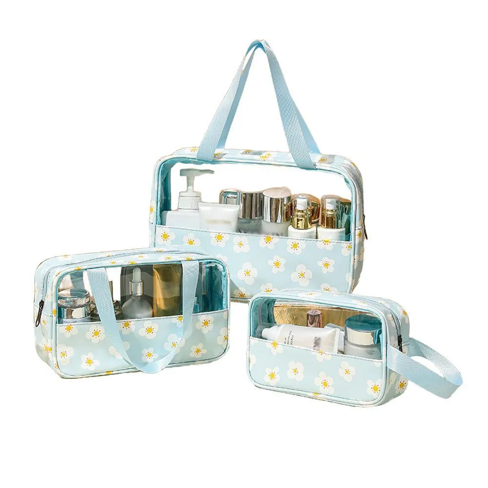 3PCS Large Capacity Transparent Waterproof Makeup Travel Storage Toiletry Bag