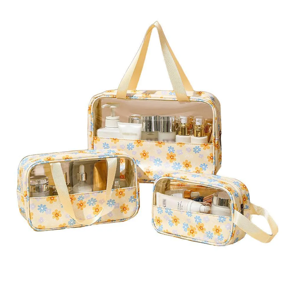 3PCS Large Capacity Transparent Waterproof Makeup Travel Storage Toiletry Bag