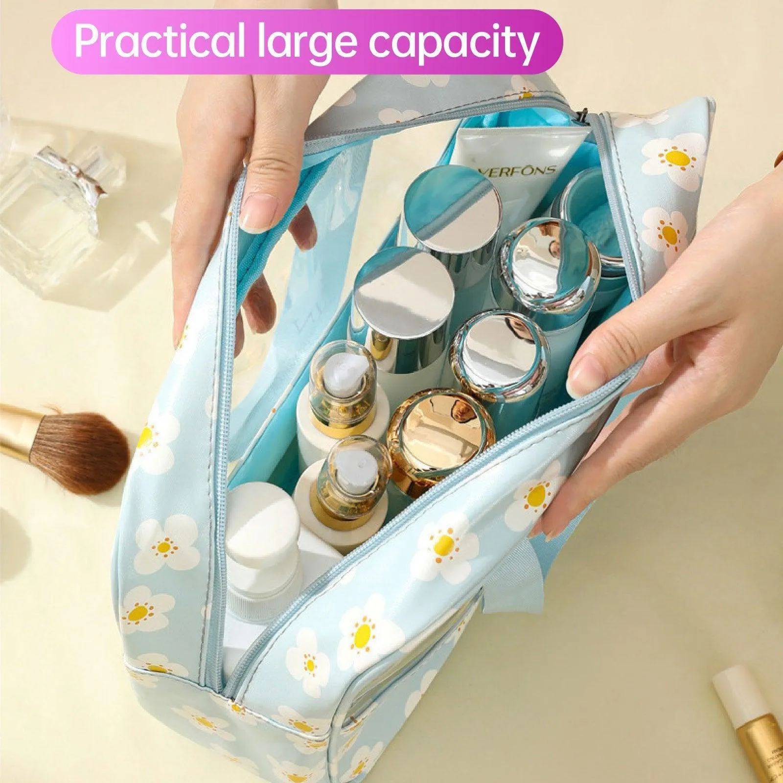 3PCS Large Capacity Transparent Waterproof Makeup Travel Storage Toiletry Bag