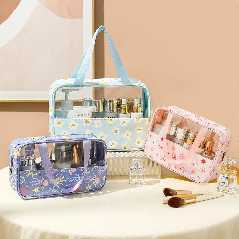 3PCS Large Capacity Transparent Waterproof Makeup Travel Storage Toiletry Bag