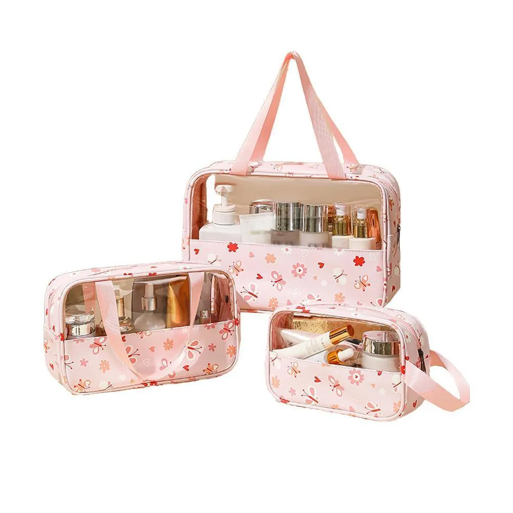 3PCS Large Capacity Transparent Waterproof Makeup Travel Storage Toiletry Bag