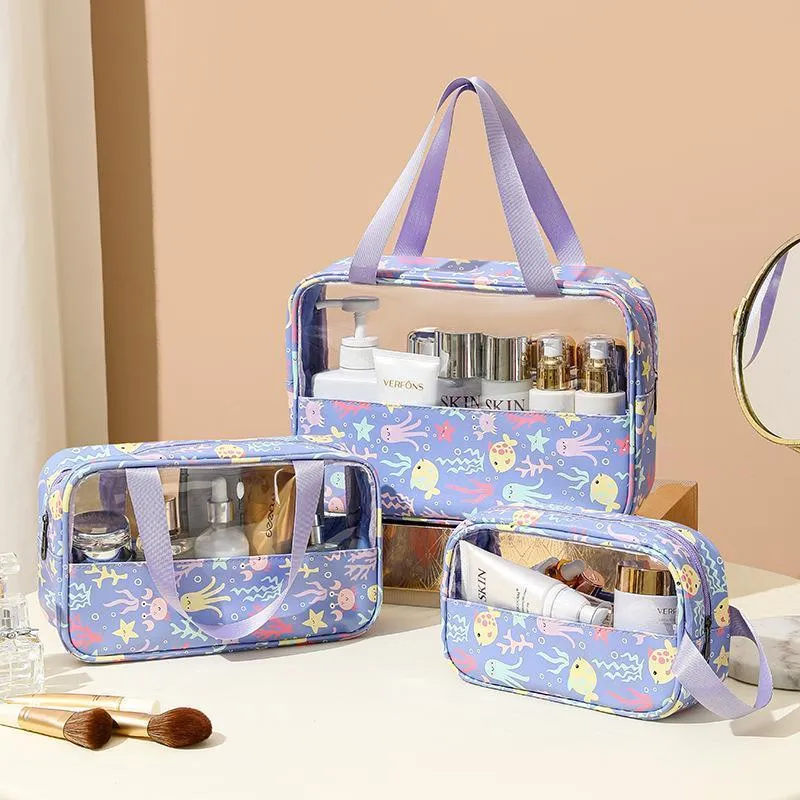3PCS Large Capacity Transparent Waterproof Makeup Travel Storage Toiletry Bag