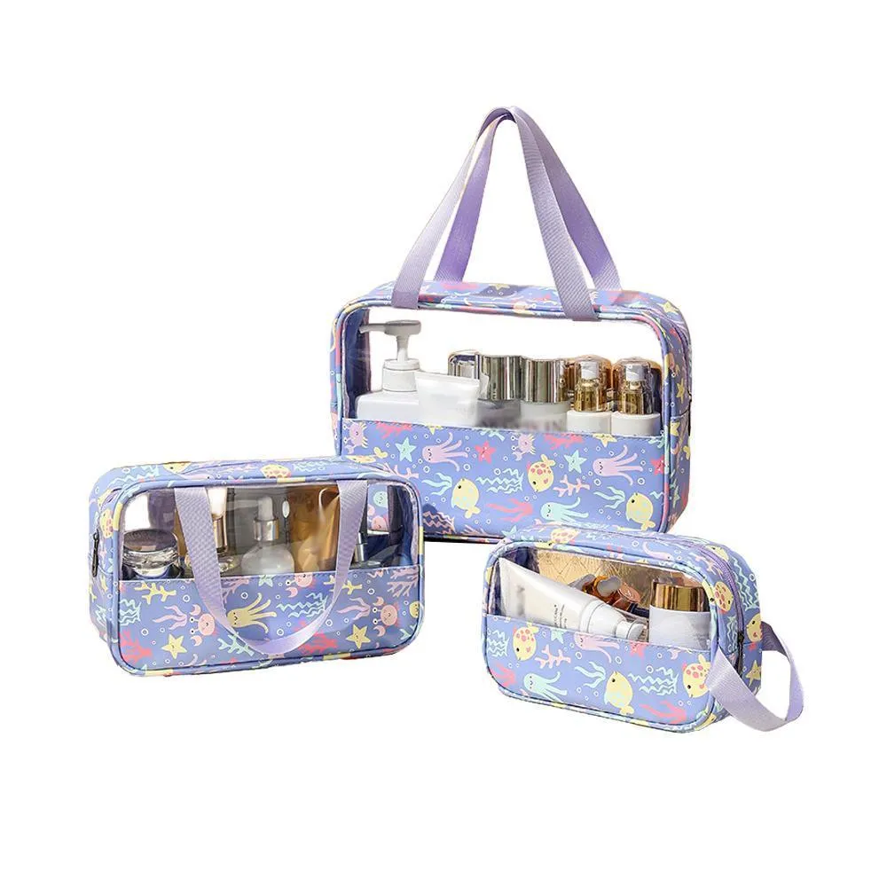 3PCS Large Capacity Transparent Waterproof Makeup Travel Storage Toiletry Bag