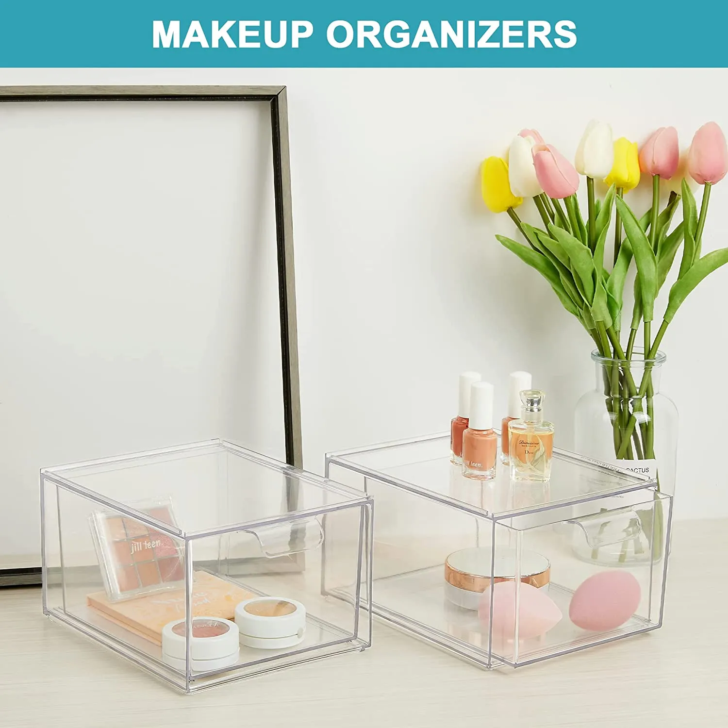 4 Pack Stackable Makeup Organizer Storage Drawers, Vtopmart Acrylic Bathroom Organi