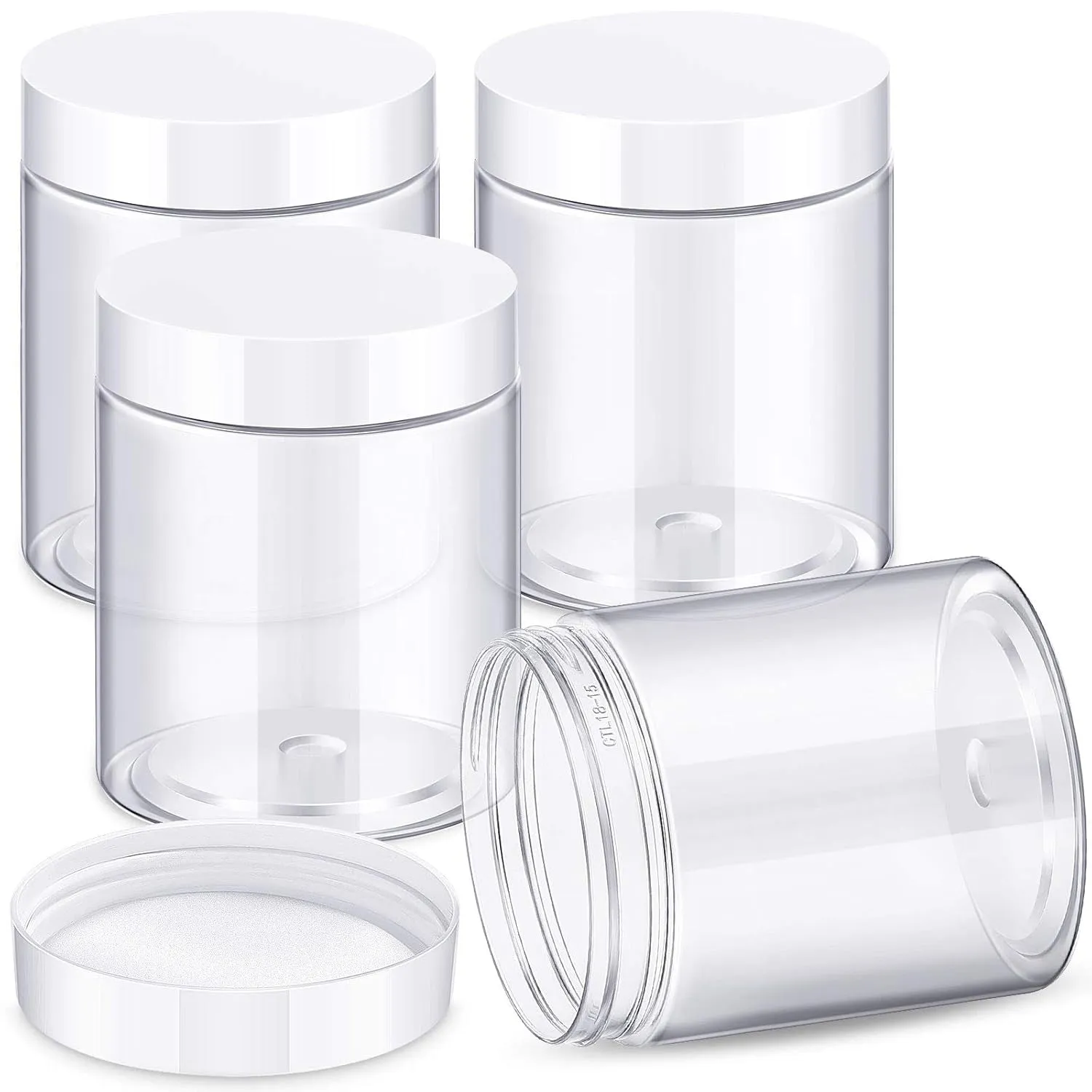 4 Pieces round Clear Wide-Mouth Leak Proof Plastic Container Jars with Lids for Travel Storage Makeup Beauty Products Face Creams Oils Salves Ointments DIY Making or Others (White,1 Ounce)