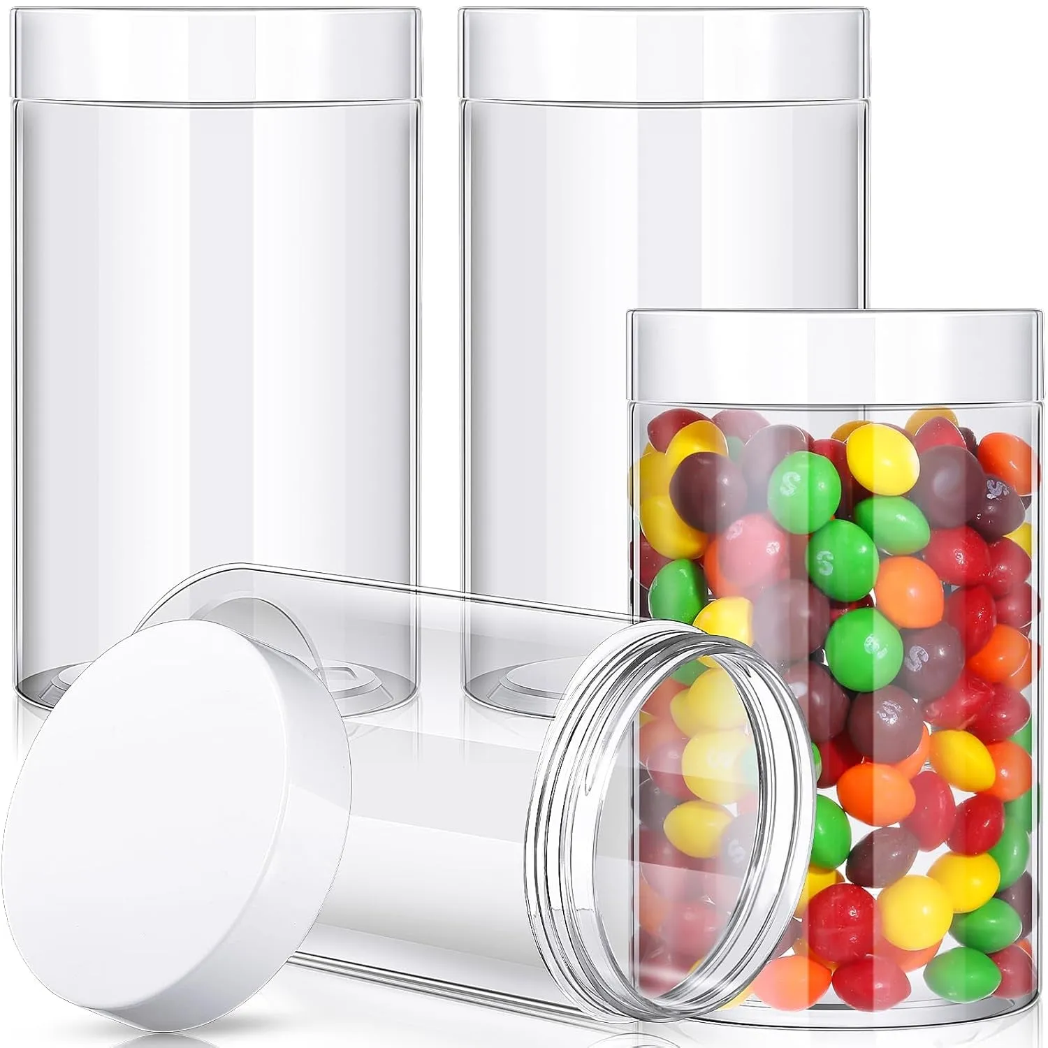 4 Pieces round Clear Wide-Mouth Leak Proof Plastic Container Jars with Lids for Travel Storage Makeup Beauty Products Face Creams Oils Salves Ointments DIY Making or Others (White,1 Ounce)