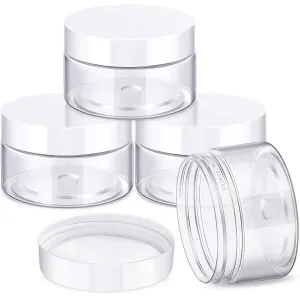 4 Pieces round Clear Wide-Mouth Leak Proof Plastic Container Jars with Lids for Travel Storage Makeup Beauty Products Face Creams Oils Salves Ointments DIY Making or Others (White,1 Ounce)