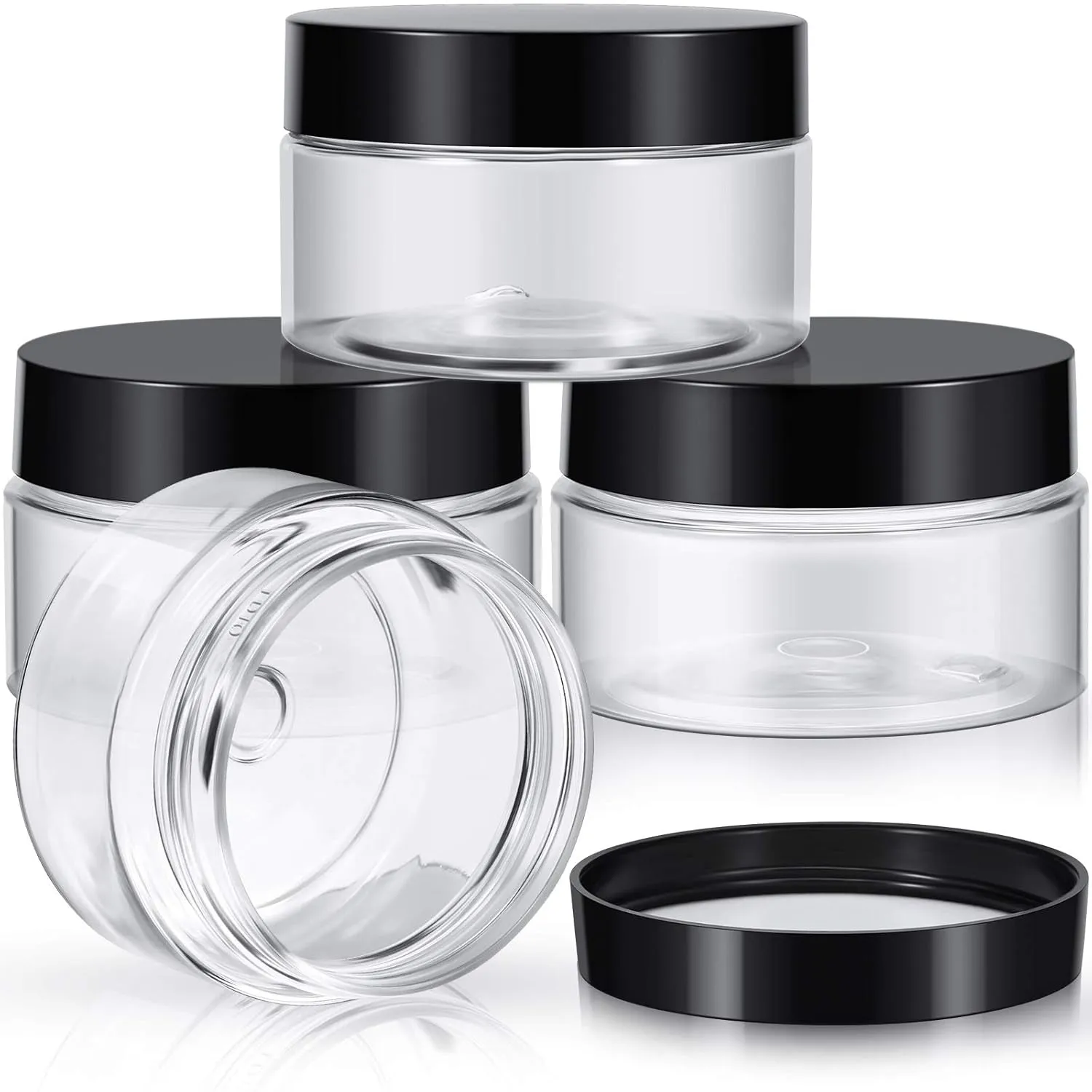 4 Pieces round Clear Wide-Mouth Leak Proof Plastic Container Jars with Lids for Travel Storage Makeup Beauty Products Face Creams Oils Salves Ointments DIY Making or Others (White,1 Ounce)
