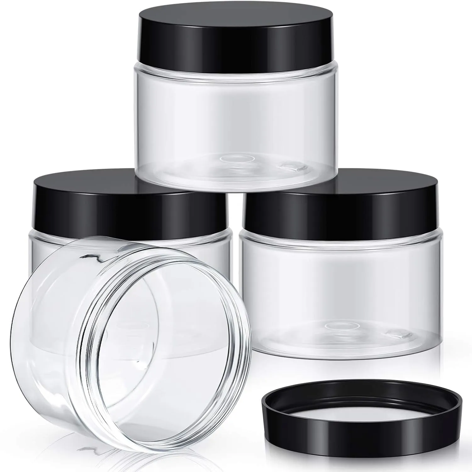 4 Pieces round Clear Wide-Mouth Leak Proof Plastic Container Jars with Lids for Travel Storage Makeup Beauty Products Face Creams Oils Salves Ointments DIY Making or Others (White,1 Ounce)