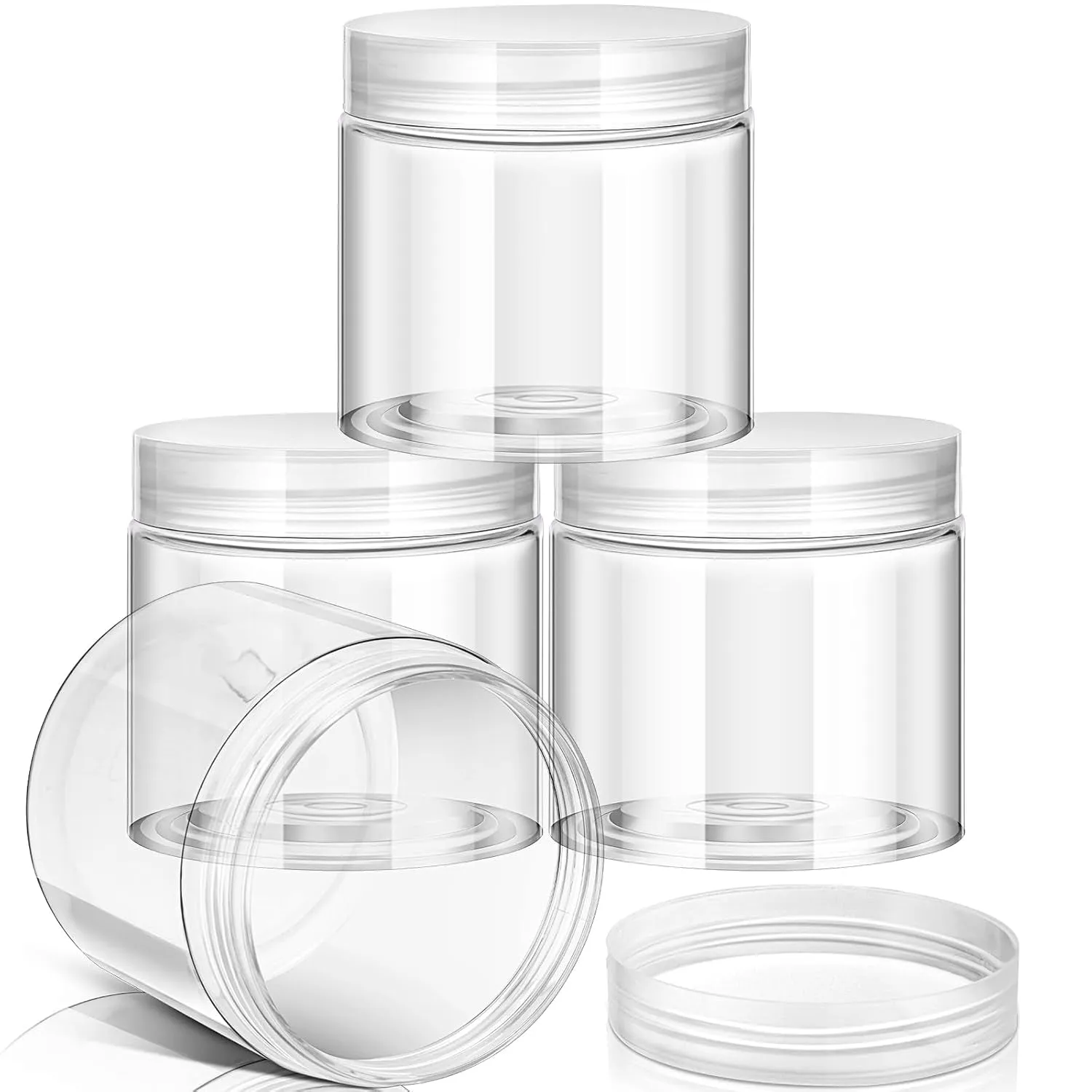 4 Pieces round Clear Wide-Mouth Leak Proof Plastic Container Jars with Lids for Travel Storage Makeup Beauty Products Face Creams Oils Salves Ointments DIY Making or Others (White,1 Ounce)