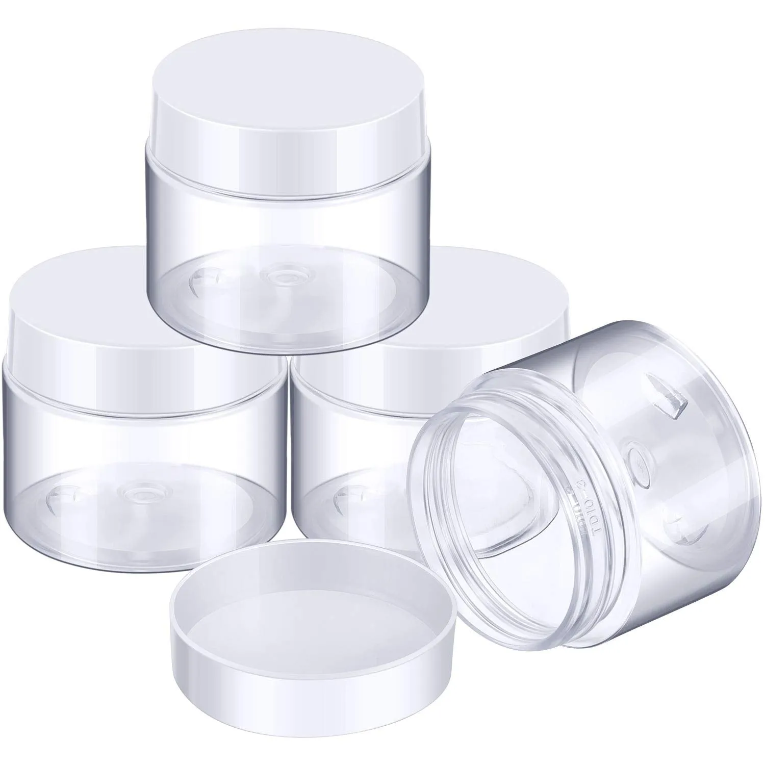 4 Pieces round Clear Wide-Mouth Leak Proof Plastic Container Jars with Lids for Travel Storage Makeup Beauty Products Face Creams Oils Salves Ointments DIY Making or Others (White,1 Ounce)