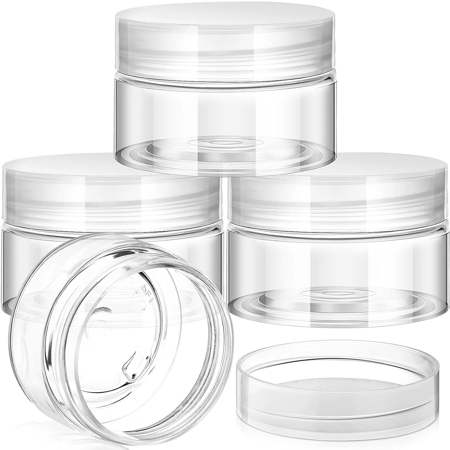 4 Pieces round Clear Wide-Mouth Leak Proof Plastic Container Jars with Lids for Travel Storage Makeup Beauty Products Face Creams Oils Salves Ointments DIY Making or Others (White,1 Ounce)