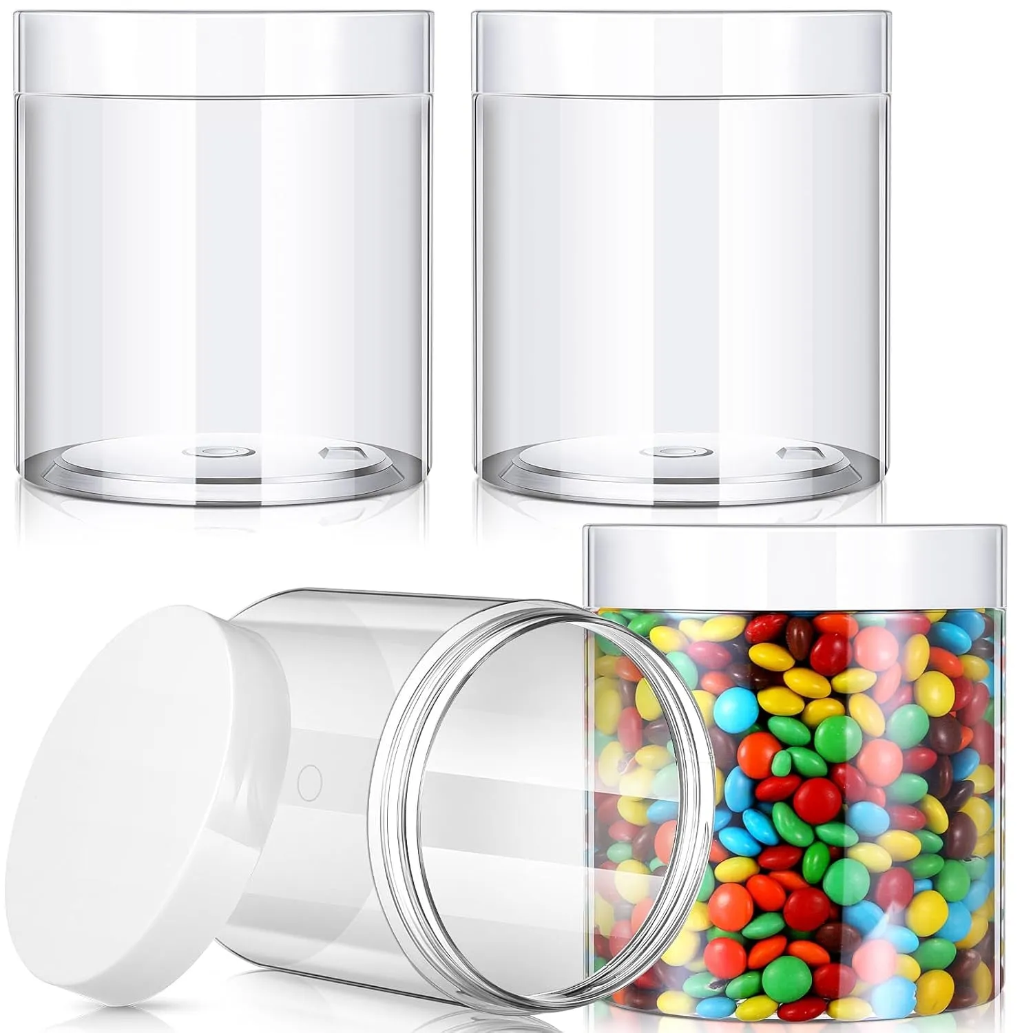 4 Pieces round Clear Wide-Mouth Leak Proof Plastic Container Jars with Lids for Travel Storage Makeup Beauty Products Face Creams Oils Salves Ointments DIY Making or Others (White,1 Ounce)